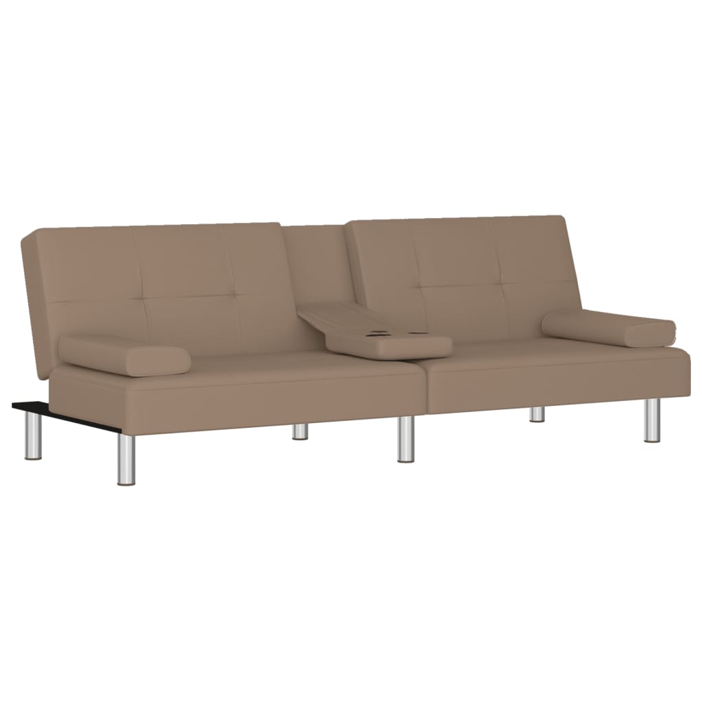 Divano Letto con Portabicchieri in Similpelle Cappuccino - homemem39