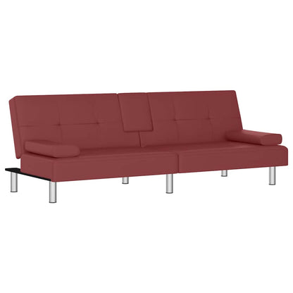 Divano Letto con Portabicchieri in Similpelle Rosso Vino - homemem39