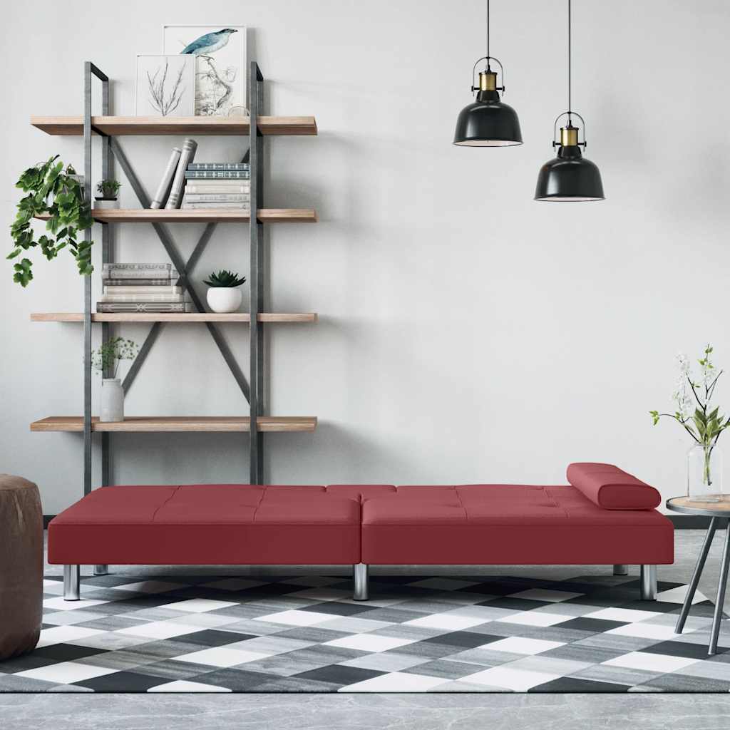 Divano Letto con Portabicchieri in Similpelle Rosso Vino | homemem39