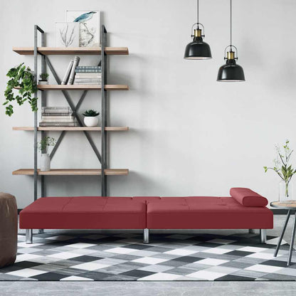 Divano Letto con Portabicchieri in Similpelle Rosso Vino - homemem39
