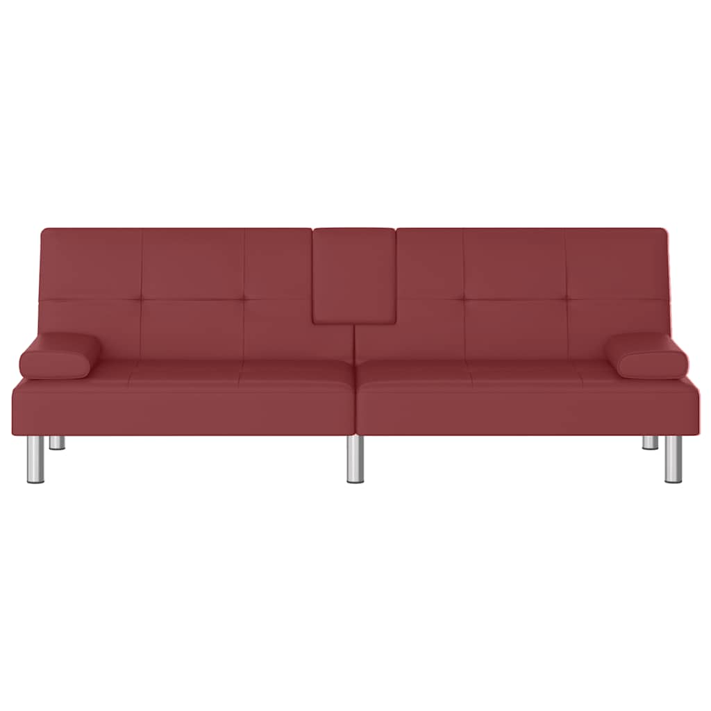 Divano Letto con Portabicchieri in Similpelle Rosso Vino - homemem39