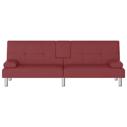 Divano Letto con Portabicchieri in Similpelle Rosso Vino - homemem39