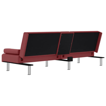 Divano Letto con Portabicchieri in Similpelle Rosso Vino - homemem39
