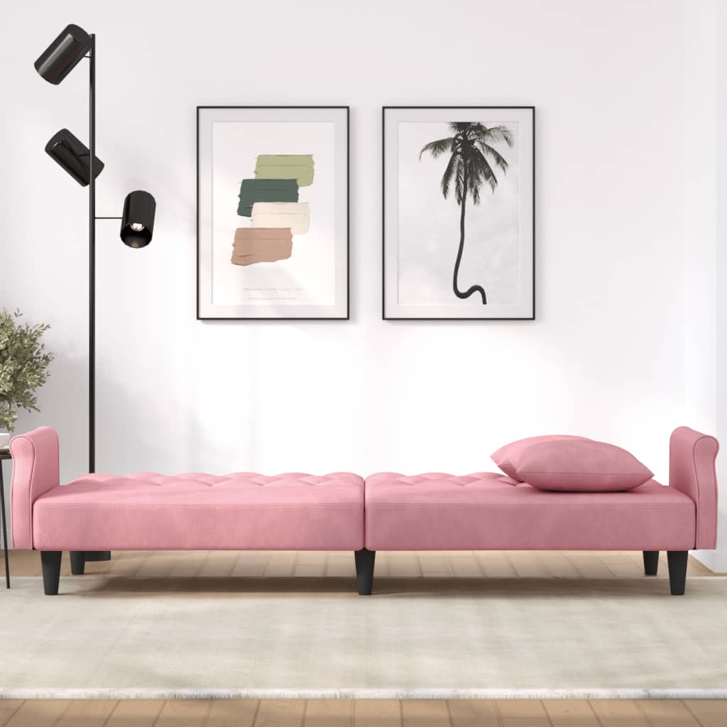 Divano Letto con Braccioli Rosa in Velluto