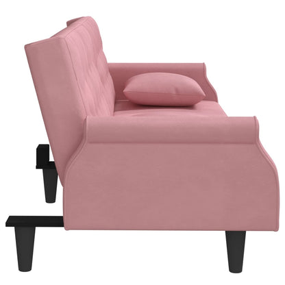 Divano Letto con Braccioli Rosa in Velluto