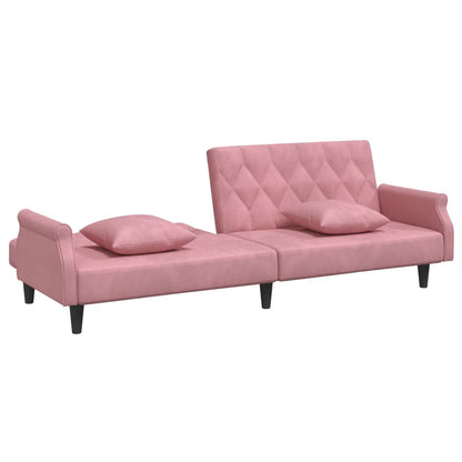 Divano Letto con Braccioli Rosa in Velluto