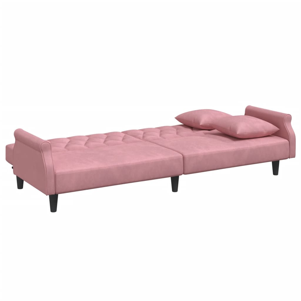 Divano Letto con Braccioli Rosa in Velluto