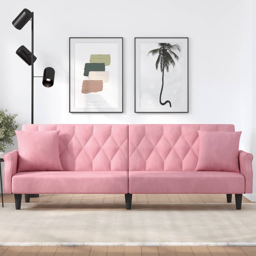 Divano Letto con Braccioli Rosa in Velluto