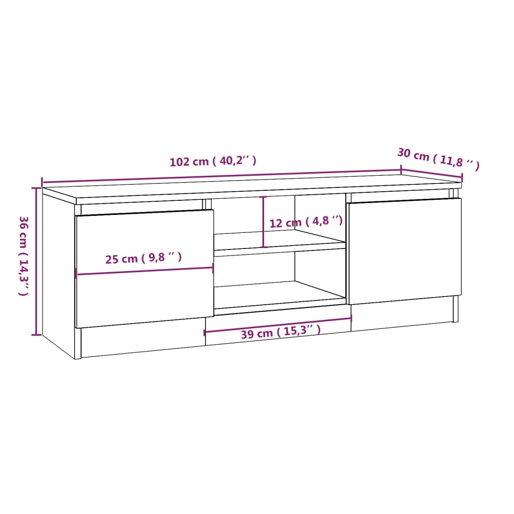 TV Stand with White Door 102x30x36 cm