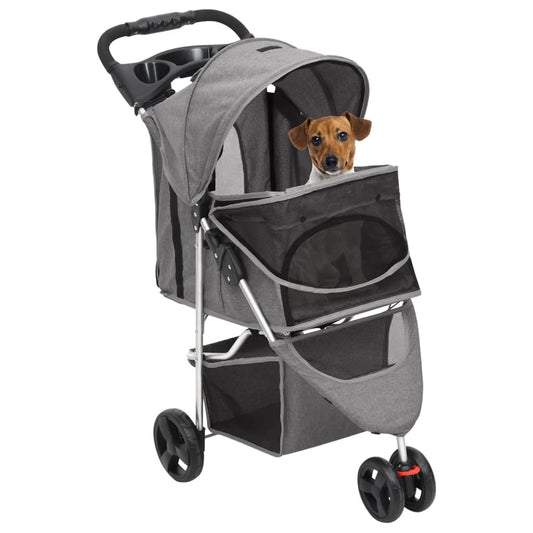 Passeggino per Cani Pieghevole Grigio 80x46x98cm Tessuto Oxford - homemem39