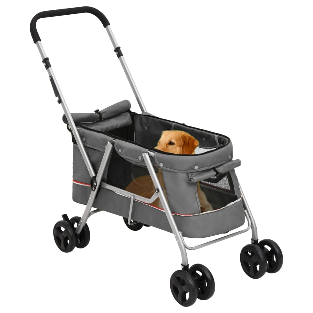 Passeggino Cani Pieghevole Grigio 100x49x96cm Tessuto di Lino - homemem39
