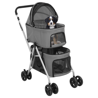 Passeggino Cani Pieghevole 2 Livelli Grigio 83x48x97cm Tessuto | homemem39