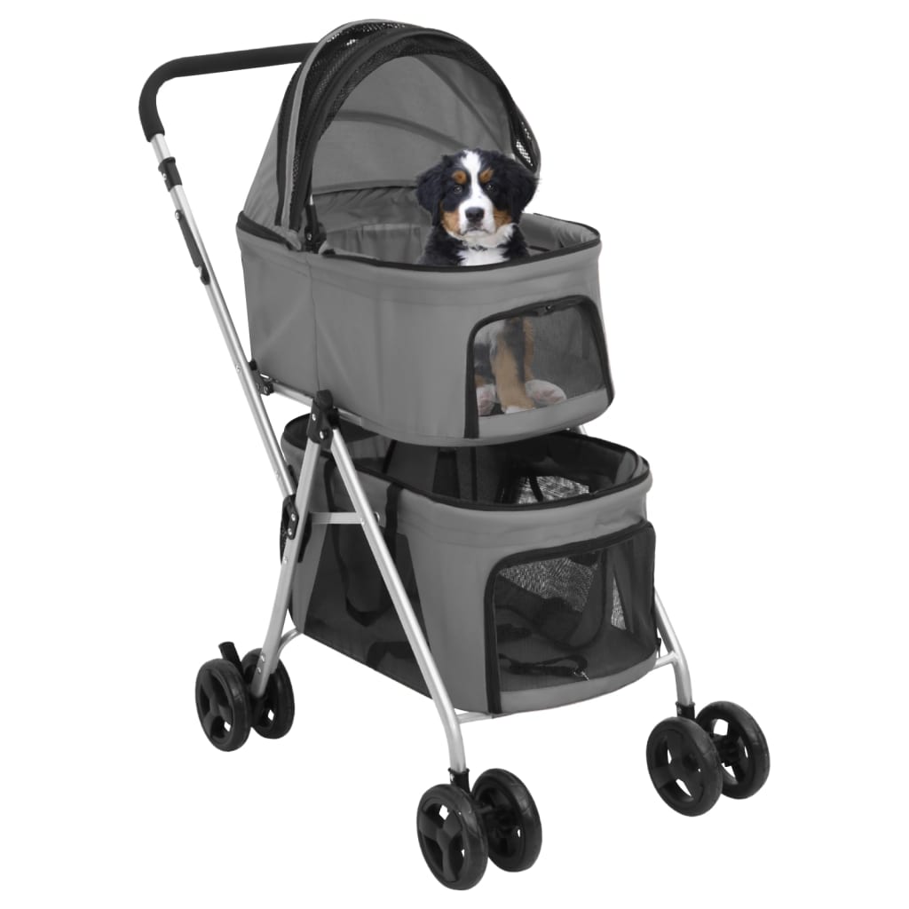Passeggino Cani Pieghevole 2 Livelli Grigio 83x48x97cm Tessuto - homemem39