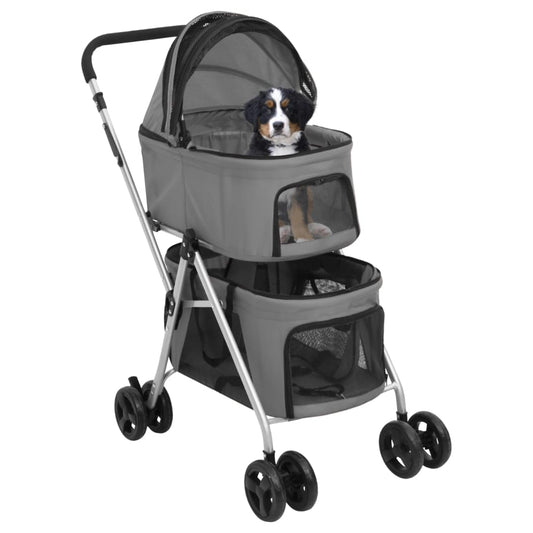 Passeggino Cani Pieghevole 2 Livelli Grigio 83x48x97cm Tessuto - homemem39