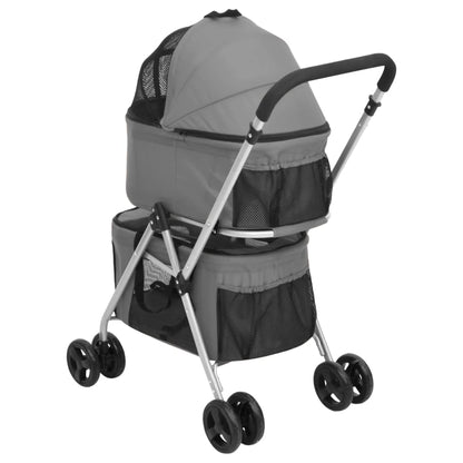 Passeggino Cani Pieghevole 2 Livelli Grigio 83x48x97cm Tessuto | homemem39