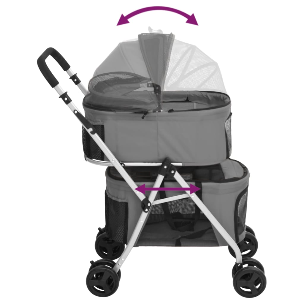 Passeggino Cani Pieghevole 2 Livelli Grigio 83x48x97cm Tessuto | homemem39