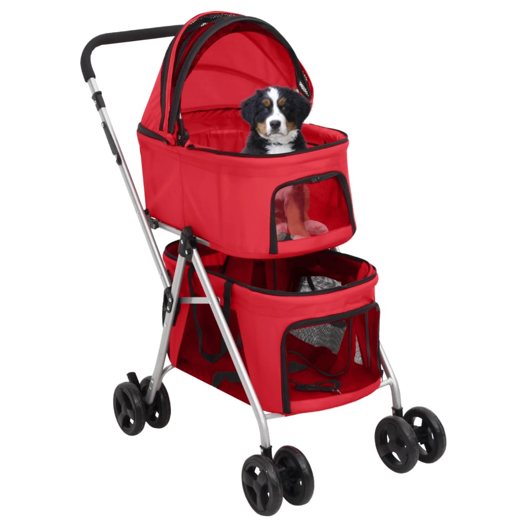 Passeggino Cani Pieghevole 2 Livelli Rosso 83x48x97cm Tessuto - homemem39