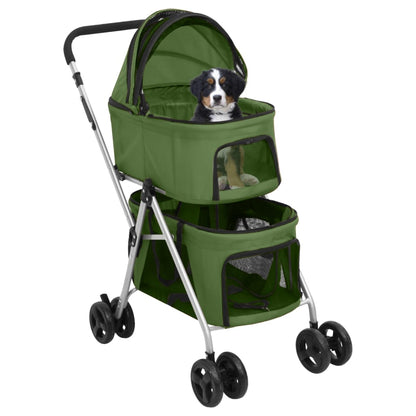 Passeggino Cani Pieghevole 2 Livelli Verde 83x48x97cm Tessuto - homemem39