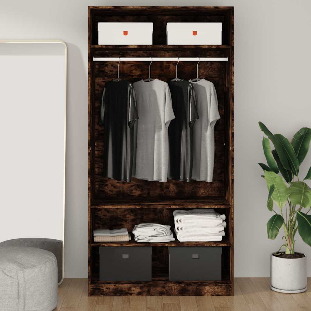 Smoked Oak Wardrobe 100x50x200 cm in Multilayer Wood