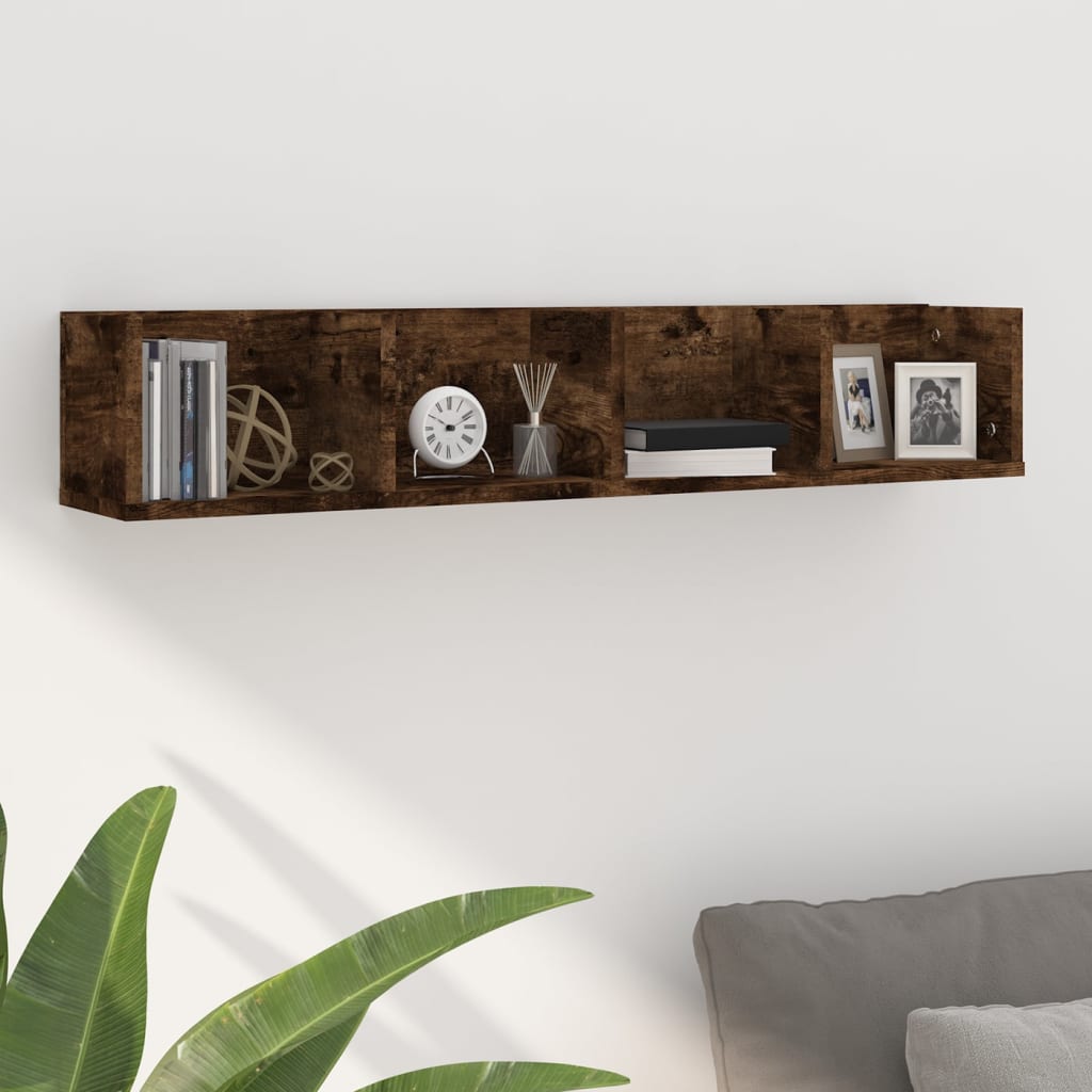 Mensola Muro Porta PC Rovere Fumo 100x18x18cm Legno Multistrato | homemem39
