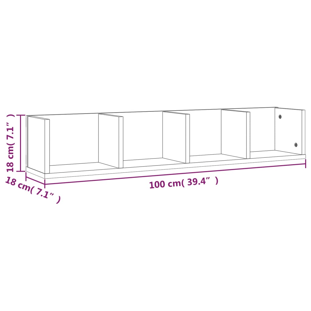 Mensola a Muro CD Grigio Sonoma 100x18x18 cm Legno Multistrato