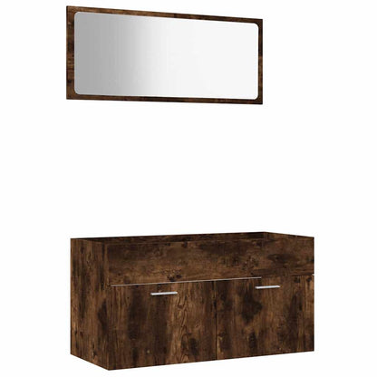 Set Mobili da Bagno 2 pz Rovere Fumo in Legno Multistrato
