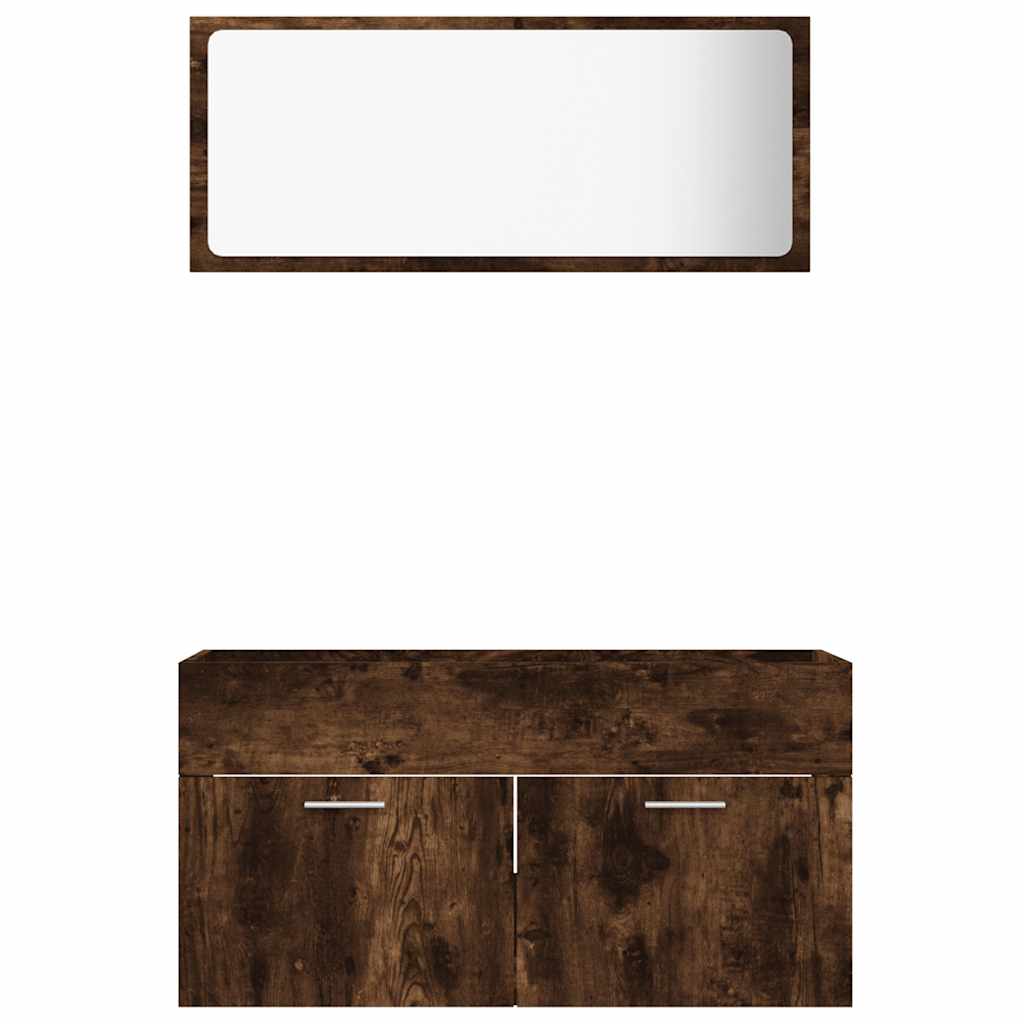 Set Mobili da Bagno 2 pz Rovere Fumo in Legno Multistrato | homemem39