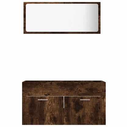 Set Mobili da Bagno 2 pz Rovere Fumo in Legno Multistrato | homemem39