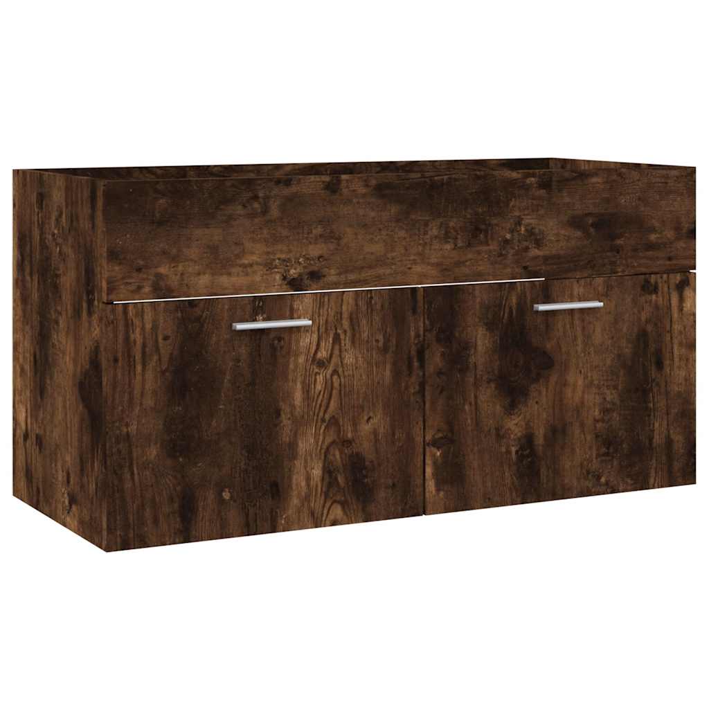 Set Mobili da Bagno 2 pz Rovere Fumo in Legno Multistrato | homemem39