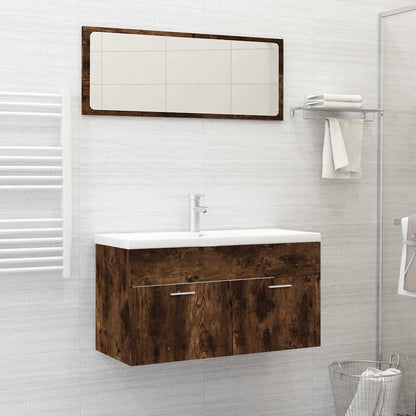 Set Mobili da Bagno 2 pz Rovere Fumo in Legno Multistrato | homemem39
