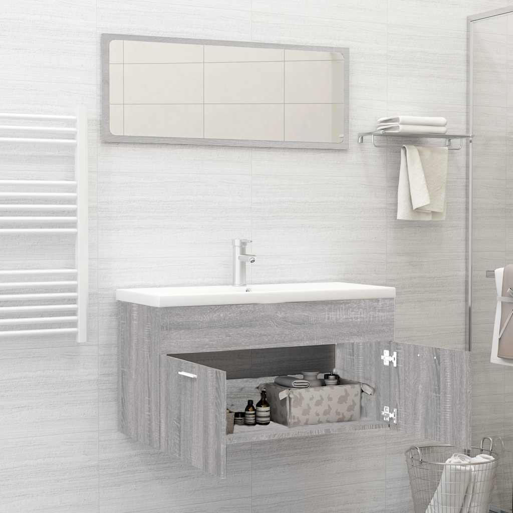 Set Mobili da Bagno 2 pz Grigio Sonoma in Legno Multistrato | homemem39