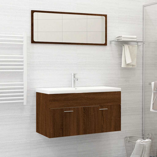 Set Mobili da Bagno 2 pz Rovere Marrone in Legno Multistrato | homemem39