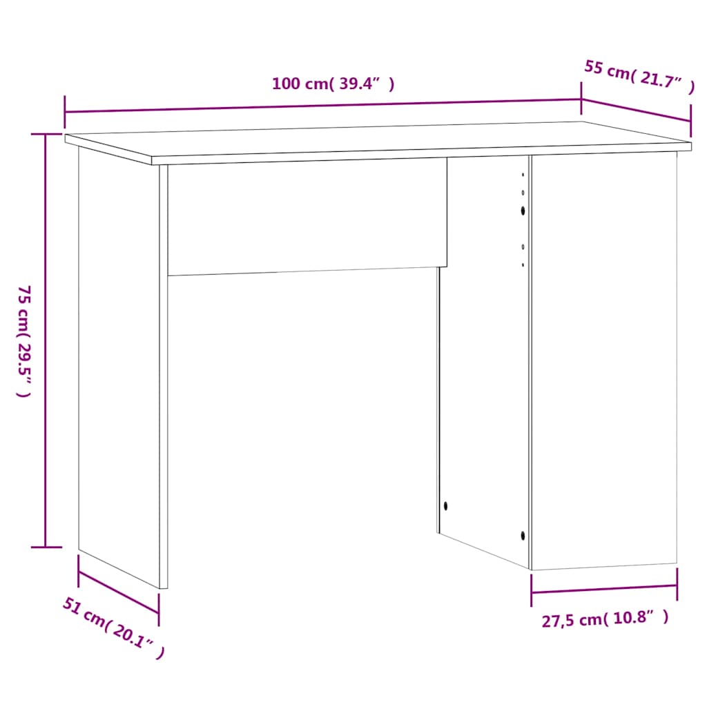 Scrivania Bianco Lucido 100x55x75 cm in Legno Multistrato