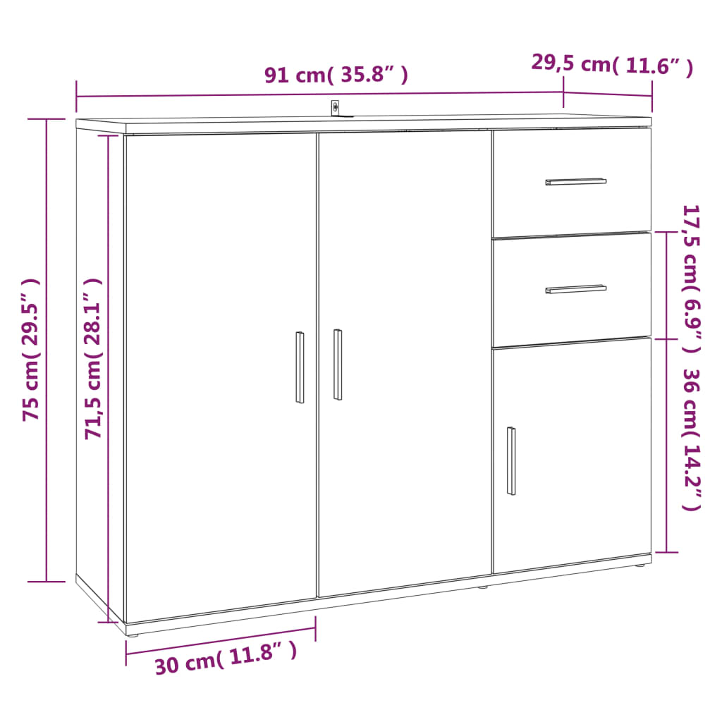Credenza Grigio Sonoma 91x29,5x75 cm in Legno Multistrato