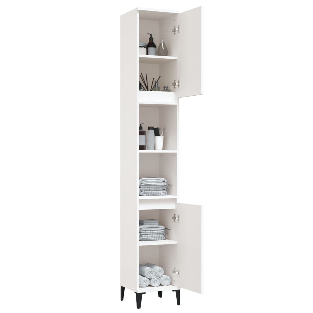 Armadietto da Bagno Bianco 30x30x190 cm in Legno Multistrato