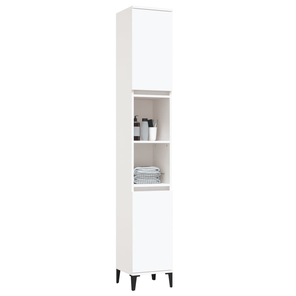 Armadietto da Bagno Bianco 30x30x190 cm in Legno Multistrato