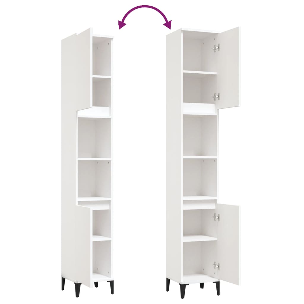 Armadietto da Bagno Bianco 30x30x190 cm in Legno Multistrato