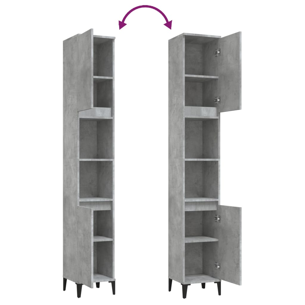 Armadietto Bagno Grigio Cemento 30x30x190 cm Legno Multistrato