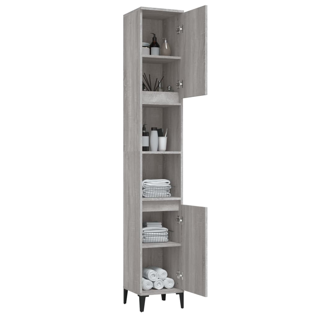 Armadietto Bagno Grigio Sonoma 30x30x190cm in Legno Multistrato