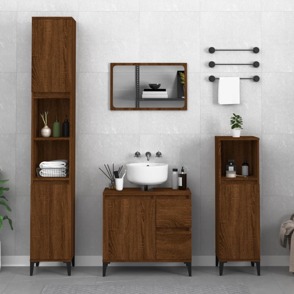 Armadietto Bagno Rovere Marrone 30x30x190cm Legno Multistrato - homemem39