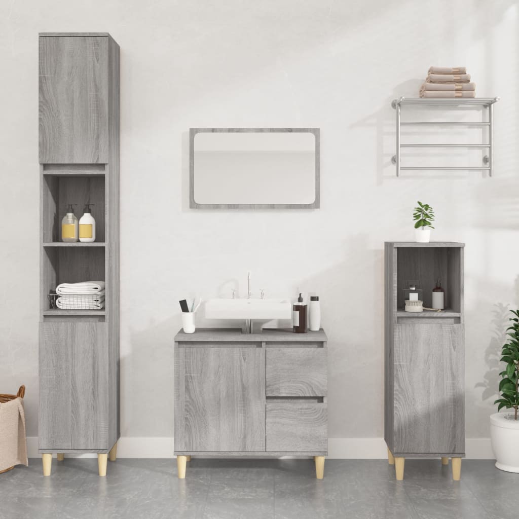 Armadietto Bagno Grigio Sonoma 30x30x100cm in Legno Multistrato | homemem39