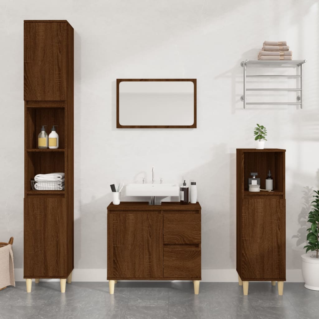 Armadietto Bagno Rovere Marrone 30x30x100 cm Legno Multistrato | homemem39