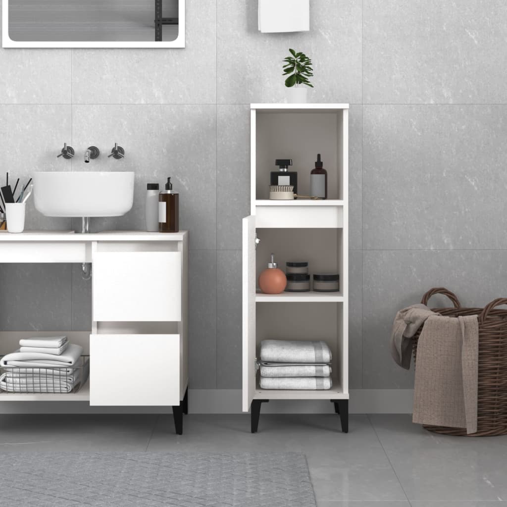 Armadietto da Bagno Bianco 30x30x100 cm in Legno Multistrato | homemem39