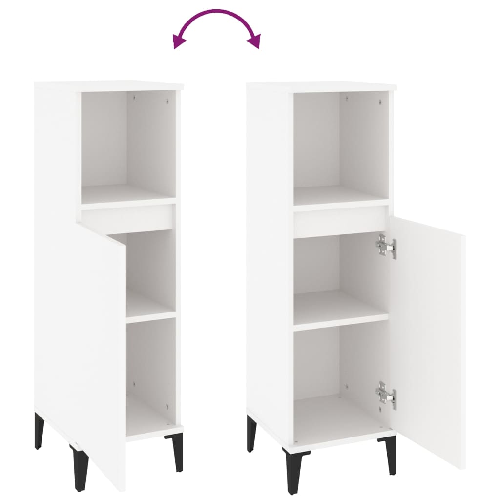 Armadietto da Bagno Bianco 30x30x100 cm in Legno Multistrato
