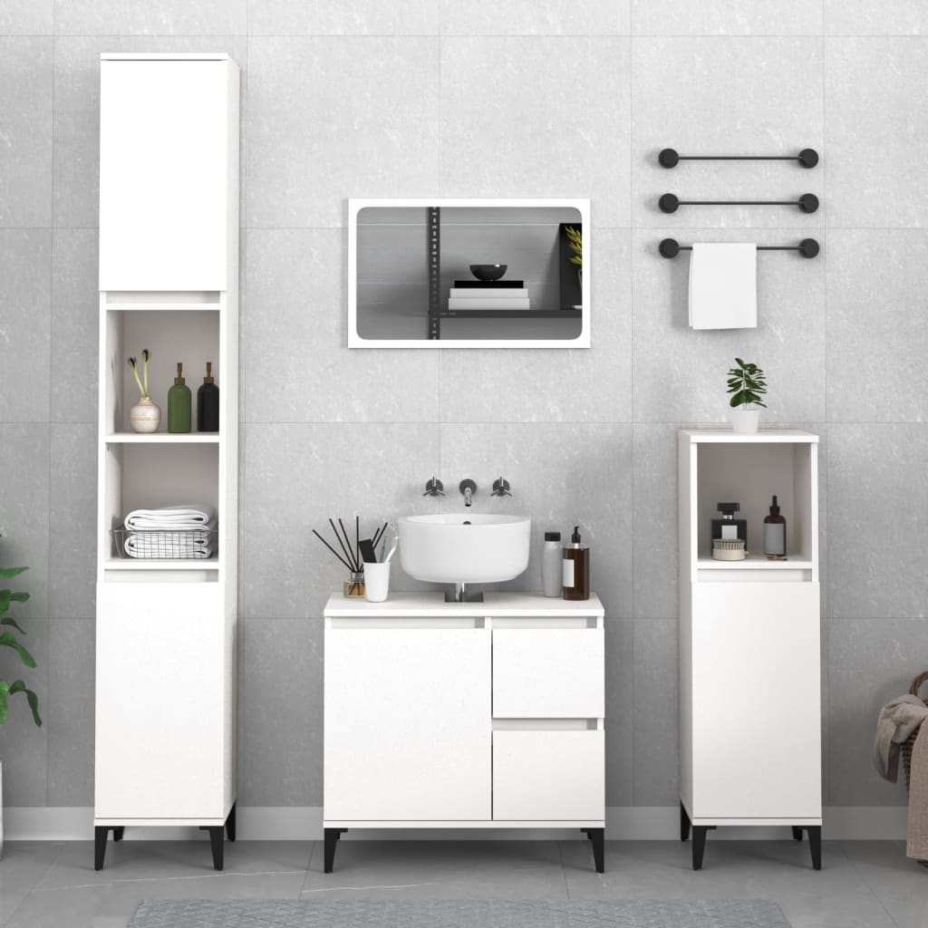 Armadietto da Bagno Bianco 30x30x100 cm in Legno Multistrato | homemem39