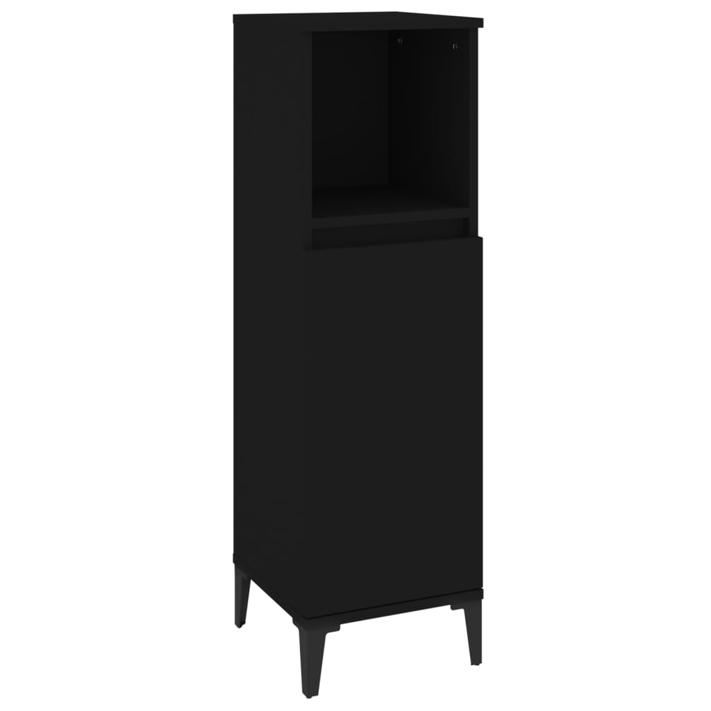 Armadietto da Bagno Nero 30x30x100 cm in Legno Multistrato | homemem39