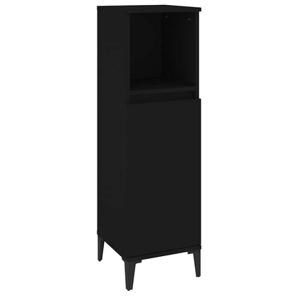 Armadietto da Bagno Nero 30x30x100 cm in Legno Multistrato