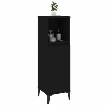 Armadietto da Bagno Nero 30x30x100 cm in Legno Multistrato