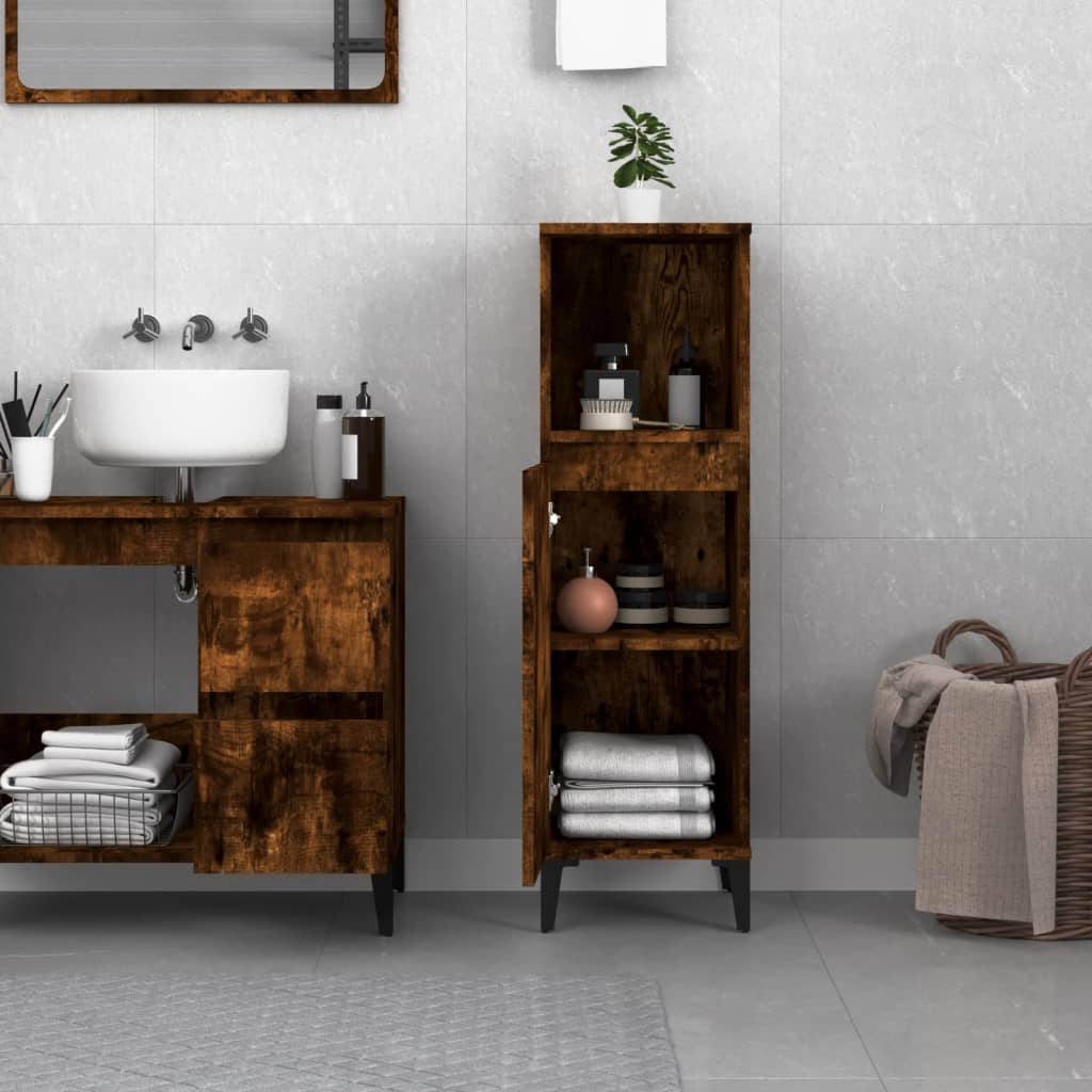 Armadietto Bagno Rovere Fumo 30x30x100 cm in Legno Multistrato - homemem39
