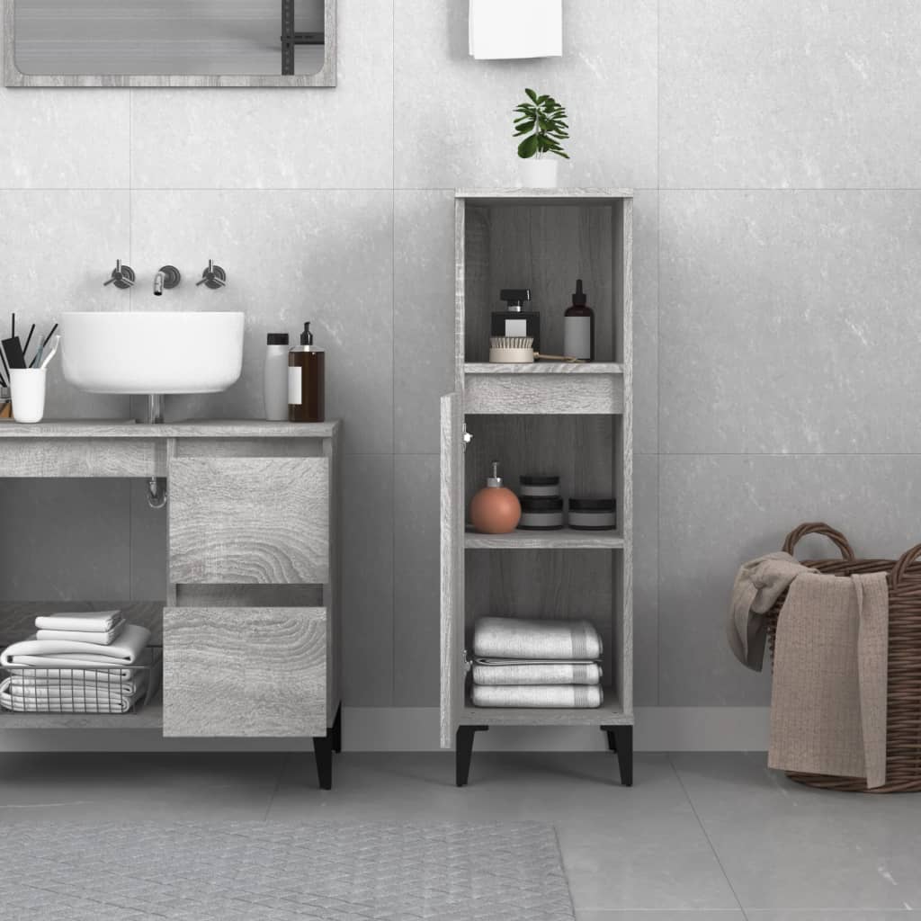 Armadietto Bagno Grigio Sonoma 30x30x100cm in Legno Multistrato - homemem39